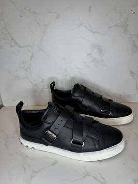 Valentino Garavani Black Leather Buckle Strap Rockstud Sneakers
